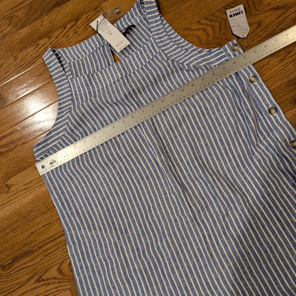 For Cynthia Side Button Blue Stripped Coastal Nautical Beach Dress NWT XL - Picture 10 of 12